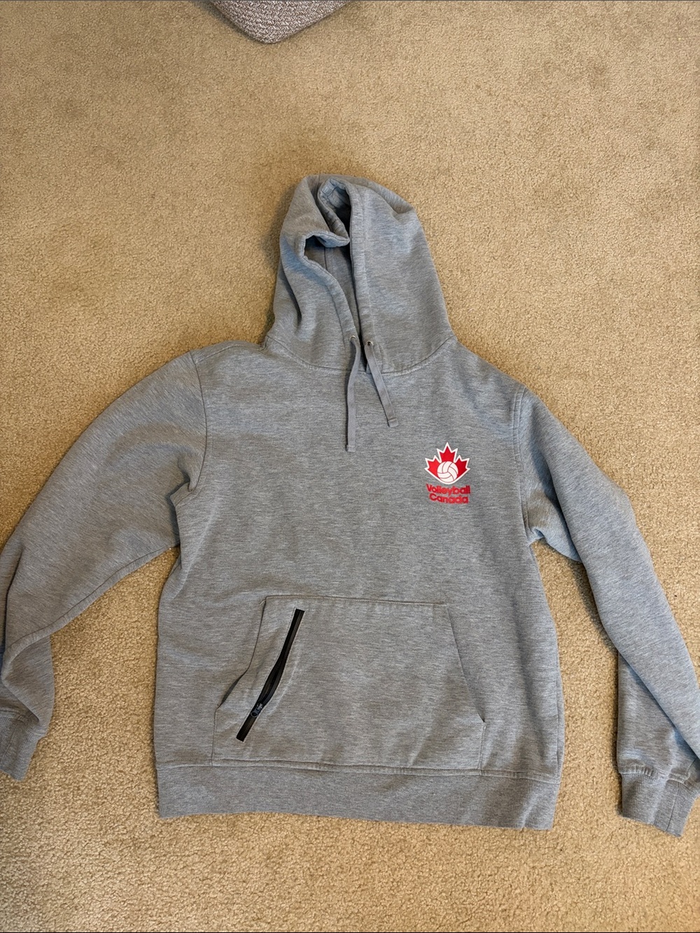 Grey Crewneck Hoodie with Red Maple Logo